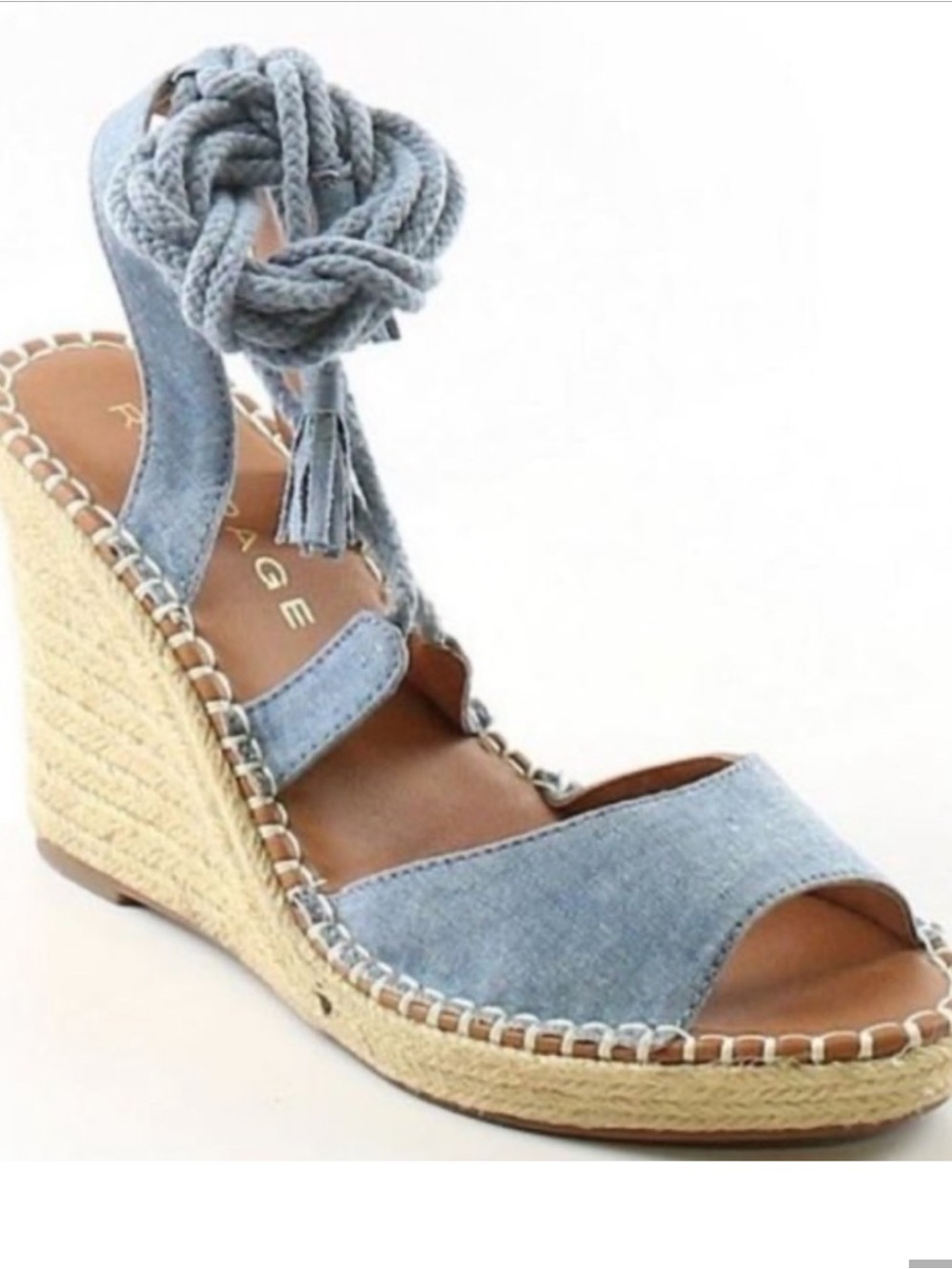 Rampage Harriet Light Blue Denim Espadrille Wedge Lace Up Sandals